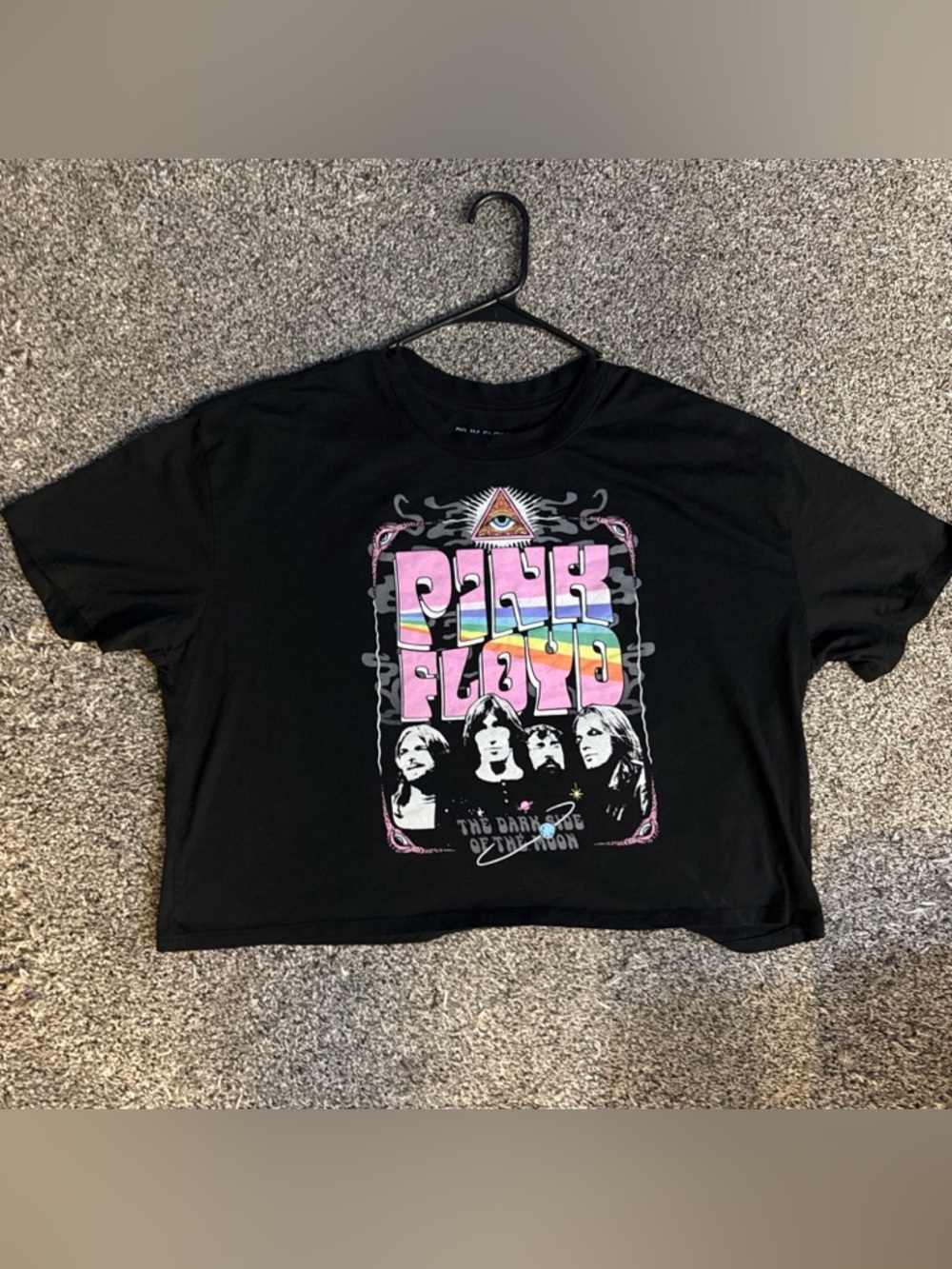 Pink Floyd The Dark Side Of The Moon Crop Top Tee T-Shirt Women's XXL Black